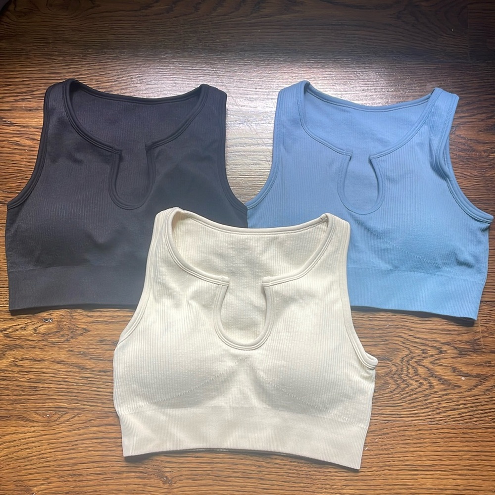 Pack of 3, Amazon crop tops that can also be a sports bra if needed. Never worn